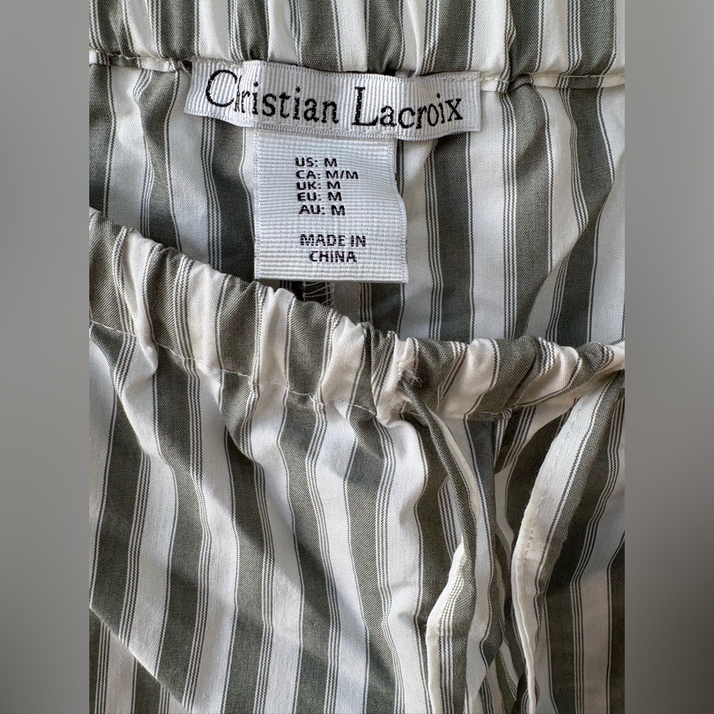 NWOT Christian Lacroix Lounge Pants Drawstring Slate Green Stripe Size Medium